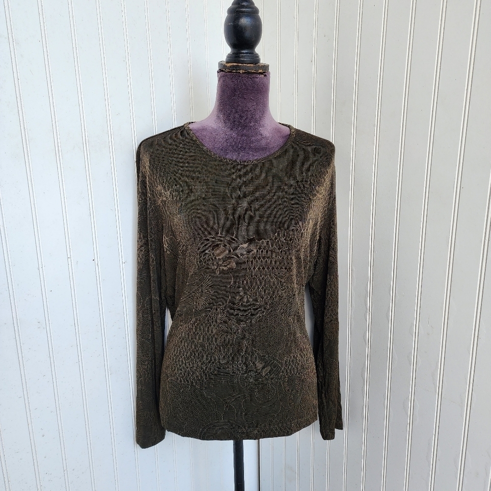 Chico's Travelers Womens Long Sleeve Green Top 3 XL/16 Comfort Stretch No Iron